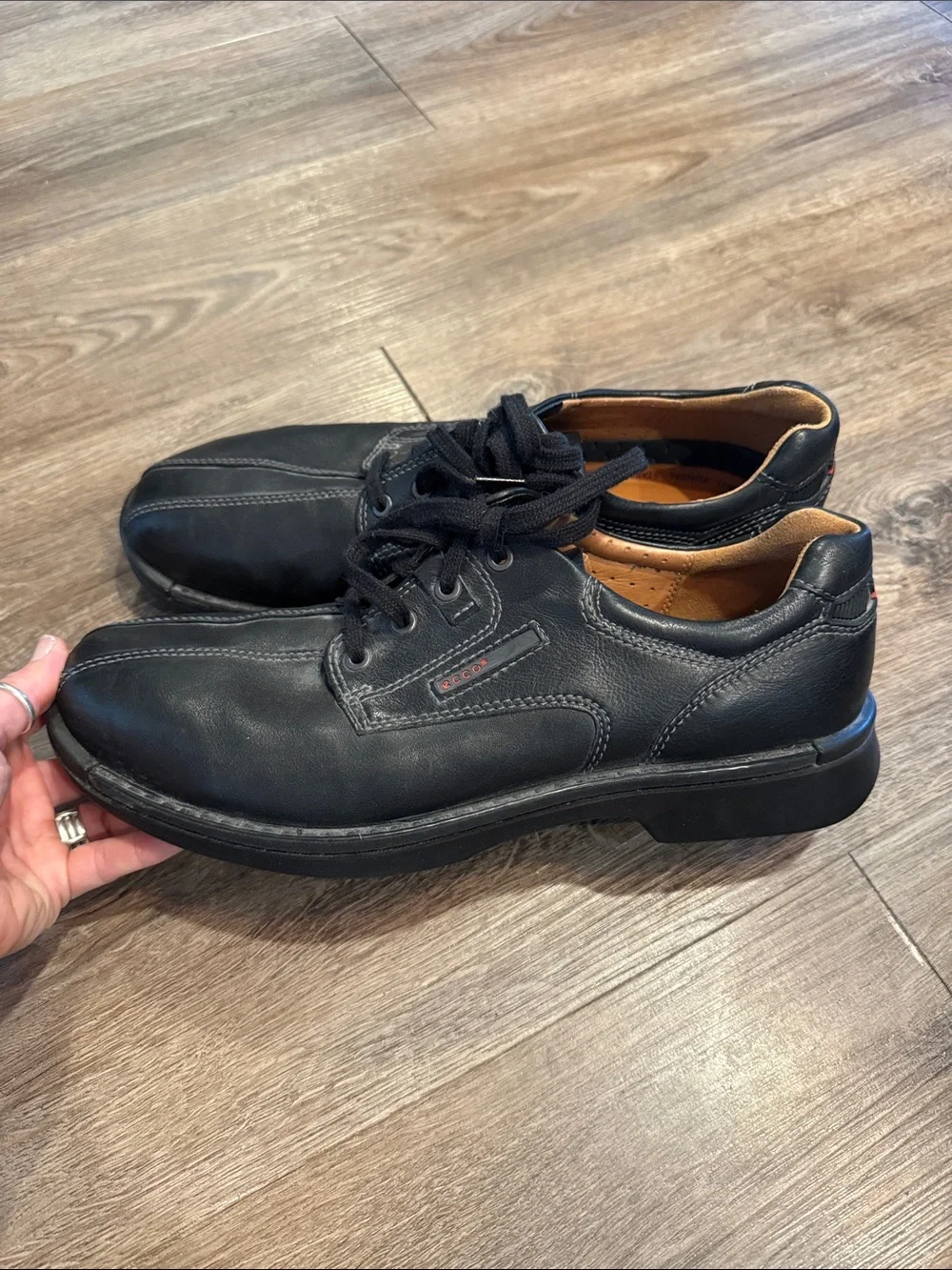 ECCO Fusion Bicycle Toe Tie Black Leather Comfort Shoes Men's EU45, US 11